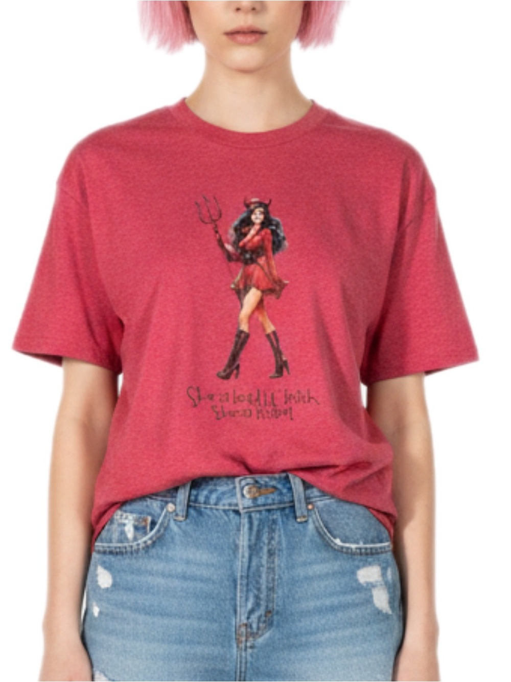 Heather Red Short Sleeve Graphic T Leah the Devil Shirt bad lil B, she a rebel